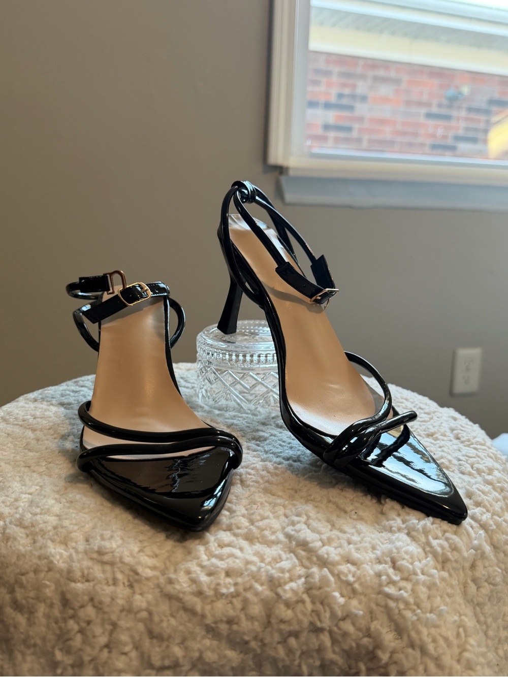 Y2K Patent Black Pointed-Toe Strappy Stiletto Heels - Women